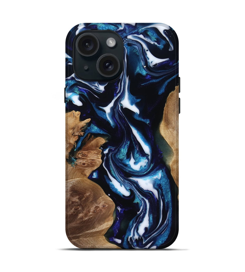 iPhone 15 Wood Live Edge Phone Case - Lonnie (Blue, 818248)