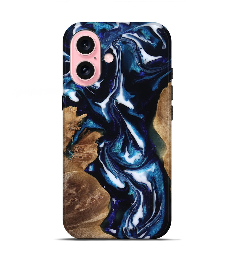 iPhone 16 Wood Live Edge Phone Case - Lonnie (Blue, 818248)