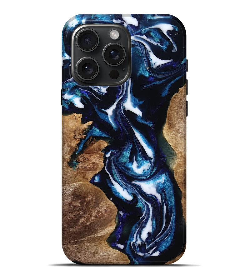 iPhone 16 Pro Max Wood Live Edge Phone Case - Lonnie (Blue, 818248)
