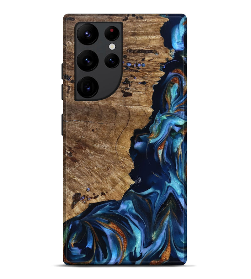 Galaxy S22 Ultra Wood Live Edge Phone Case - Azariah (Teal & Gold, 818249)