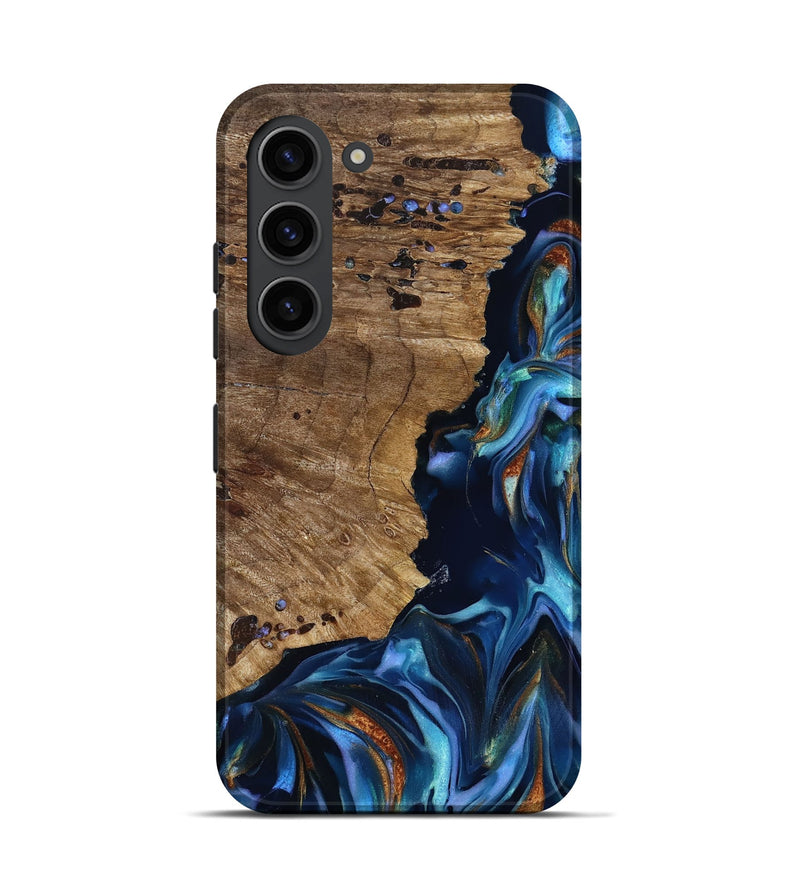 Galaxy S23 Wood Live Edge Phone Case - Azariah (Teal & Gold, 818249)