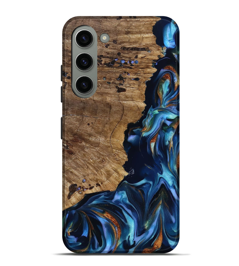 Galaxy S23 Plus Wood Live Edge Phone Case - Azariah (Teal & Gold, 818249)