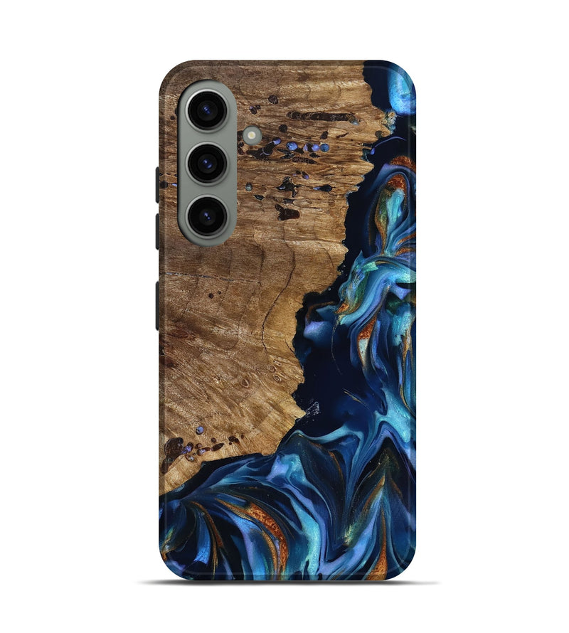 Galaxy S24 Wood Live Edge Phone Case - Azariah (Teal & Gold, 818249)