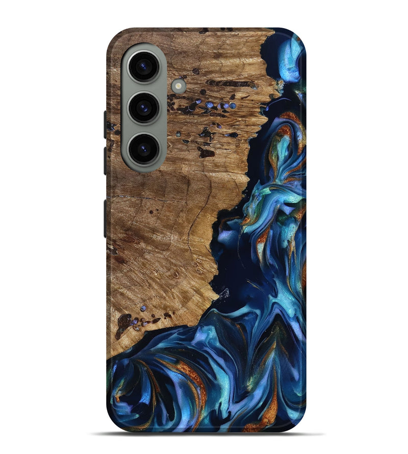 Galaxy S24 Plus Wood Live Edge Phone Case - Azariah (Teal & Gold, 818249)