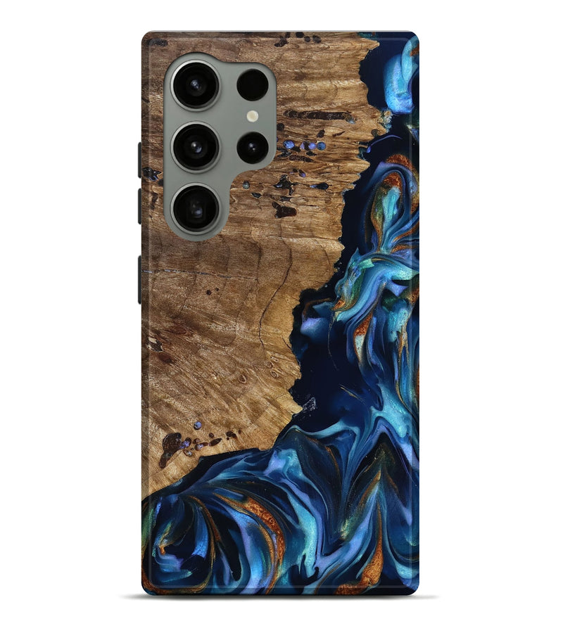 Galaxy S24 Ultra Wood Live Edge Phone Case - Azariah (Teal & Gold, 818249)