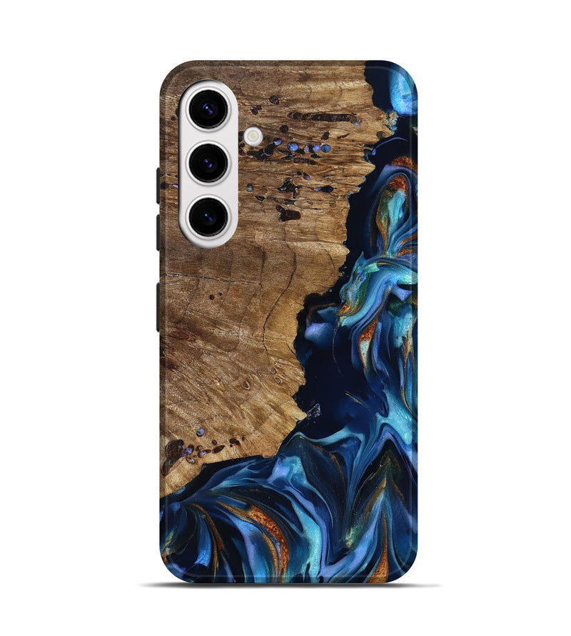 Galaxy S25 Wood Live Edge Phone Case - Azariah (Teal & Gold, 818249)