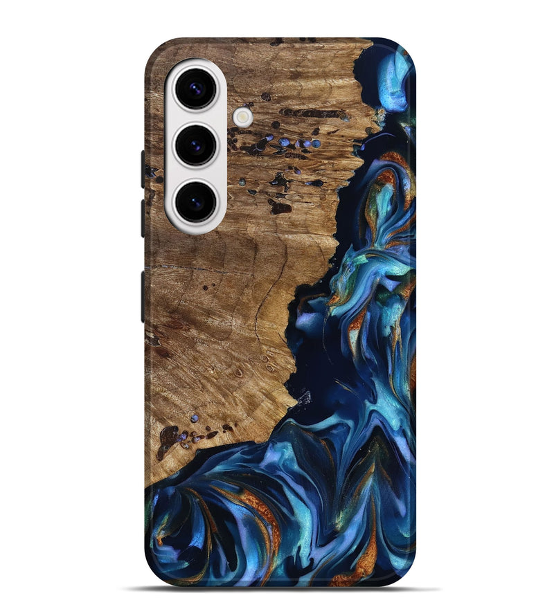 Galaxy S25 Plus Wood Live Edge Phone Case - Azariah (Teal & Gold, 818249)