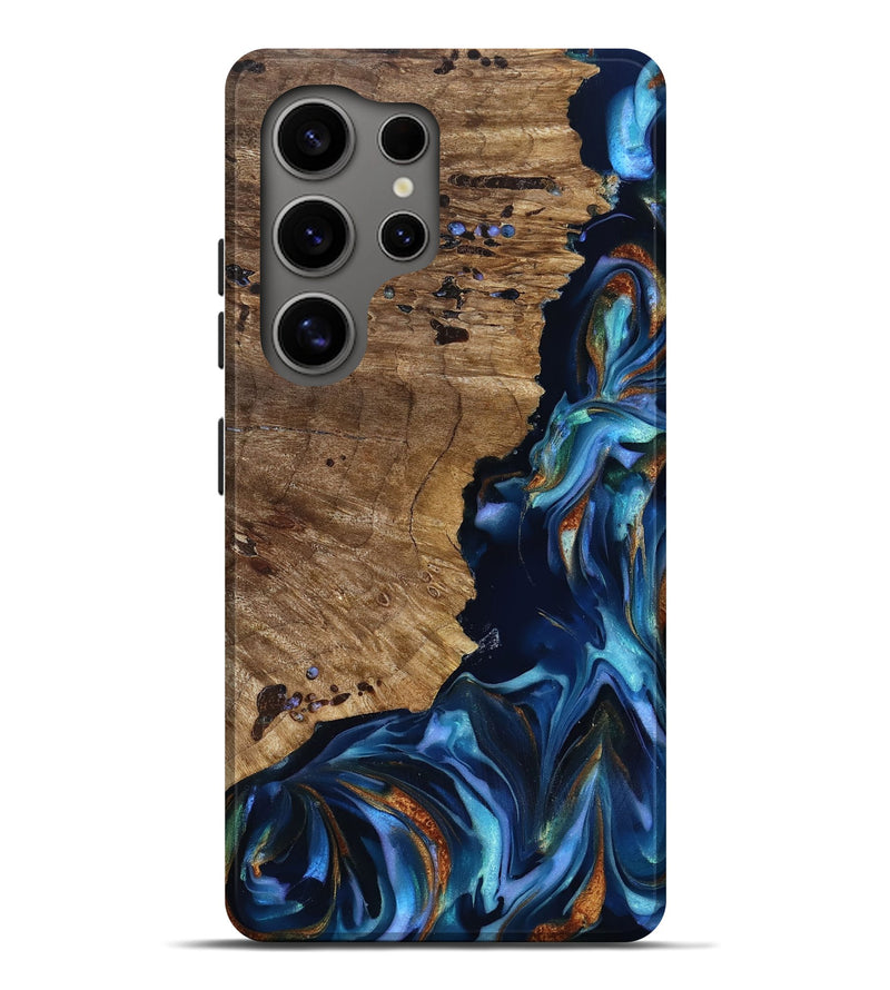 Galaxy S25 Ultra Wood Live Edge Phone Case - Azariah (Teal & Gold, 818249)