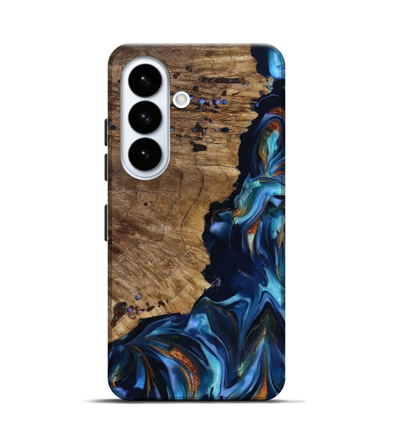 Galaxy S26 Wood Live Edge Phone Case - Azariah (Teal & Gold, 818249)