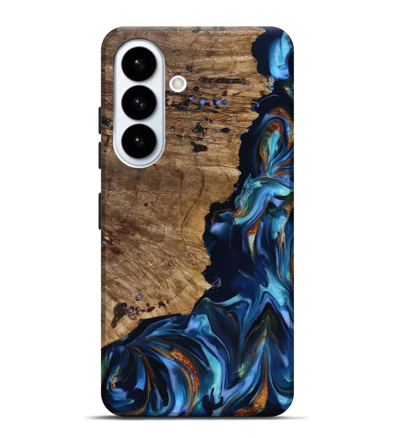 Galaxy S26 Plus Wood Live Edge Phone Case - Azariah (Teal & Gold, 818249)