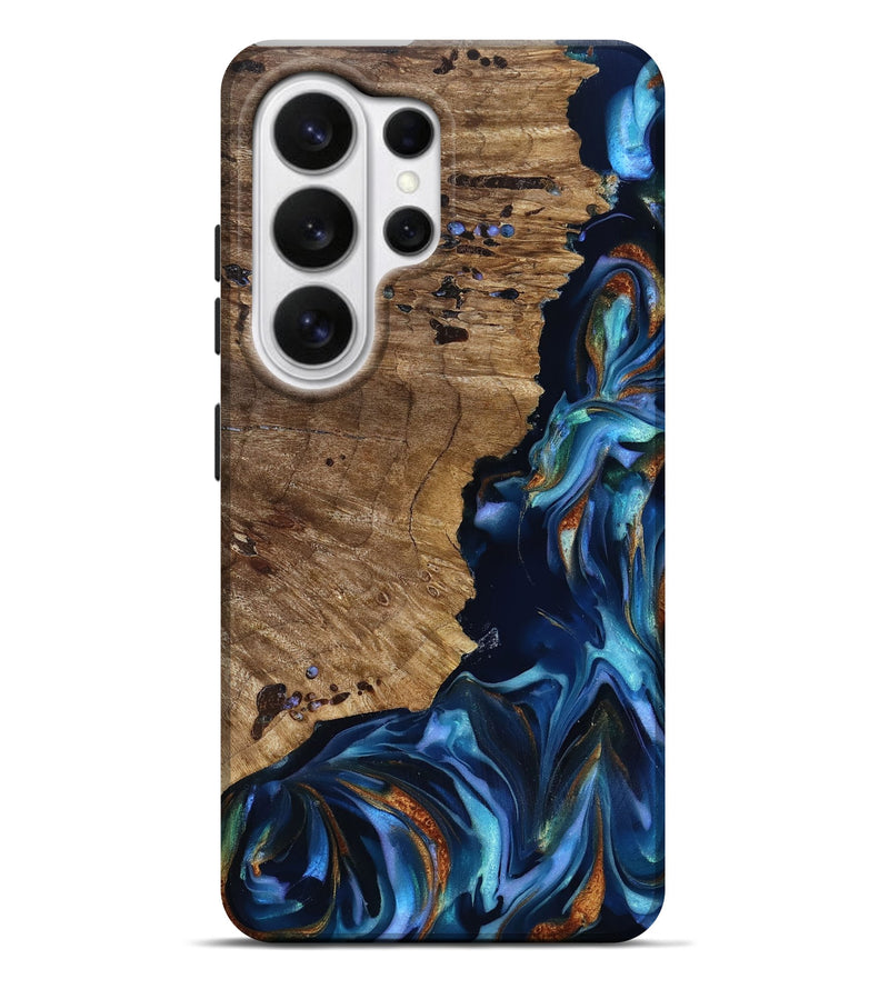 Galaxy S26 Ultra Wood Live Edge Phone Case - Azariah (Teal & Gold, 818249)