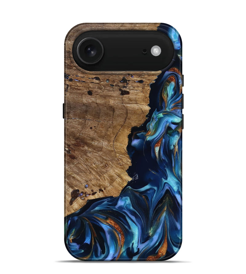 iPhone 17 Air Wood Live Edge Phone Case - Azariah (Teal & Gold, 818249)