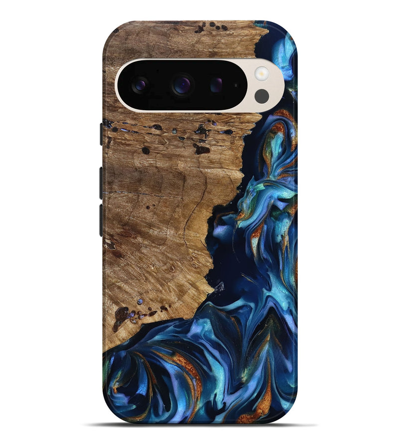 Pixel 10 Pro XL Wood Live Edge Phone Case - Azariah (Teal & Gold, 818249)