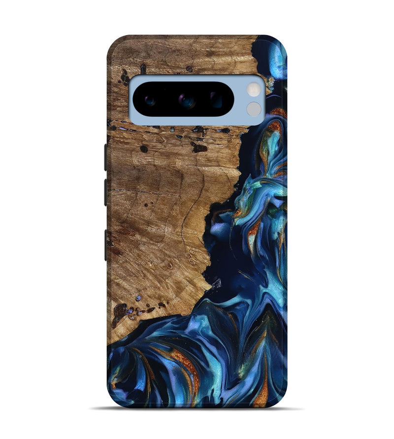 Pixel 8 Pro Wood Live Edge Phone Case - Azariah (Teal & Gold, 818249)