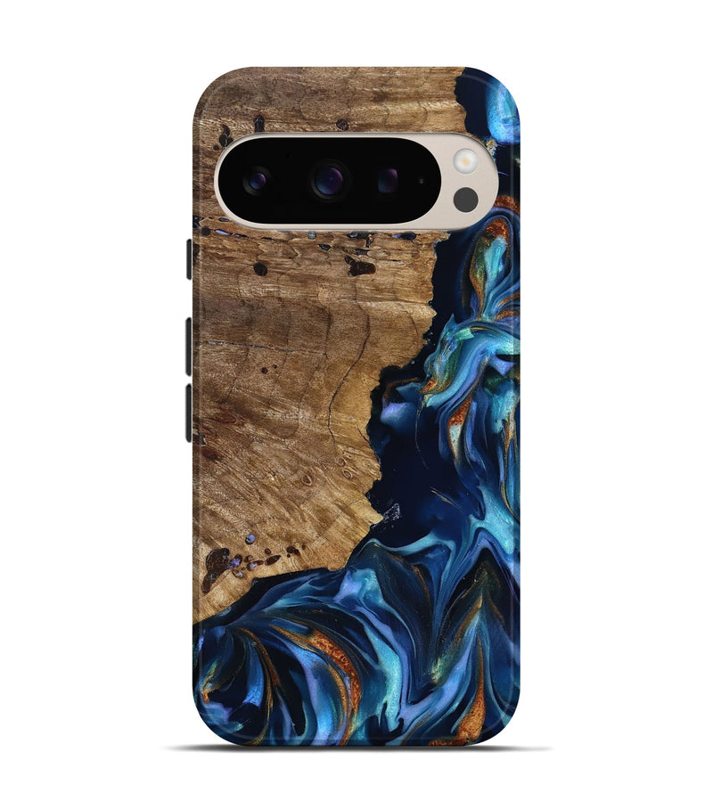 Pixel 9 Pro Wood Live Edge Phone Case - Azariah (Teal & Gold, 818249)