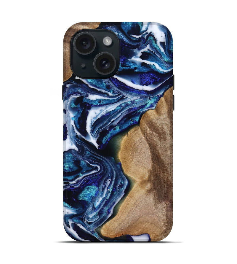 iPhone 15 Wood Live Edge Phone Case - Rupert (Blue, 818250)