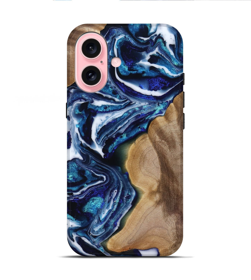 iPhone 16 Wood Live Edge Phone Case - Rupert (Blue, 818250)