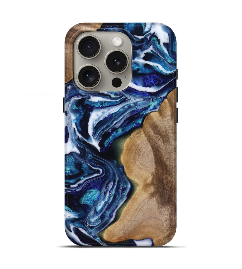 iPhone 16 Pro Wood Live Edge Phone Case - Rupert (Blue, 818250)