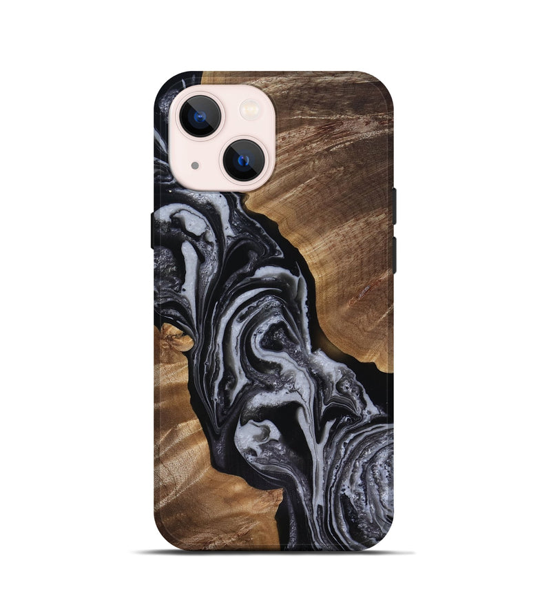 iPhone 13 mini Wood Live Edge Phone Case - Siena (Black & White, 818251)