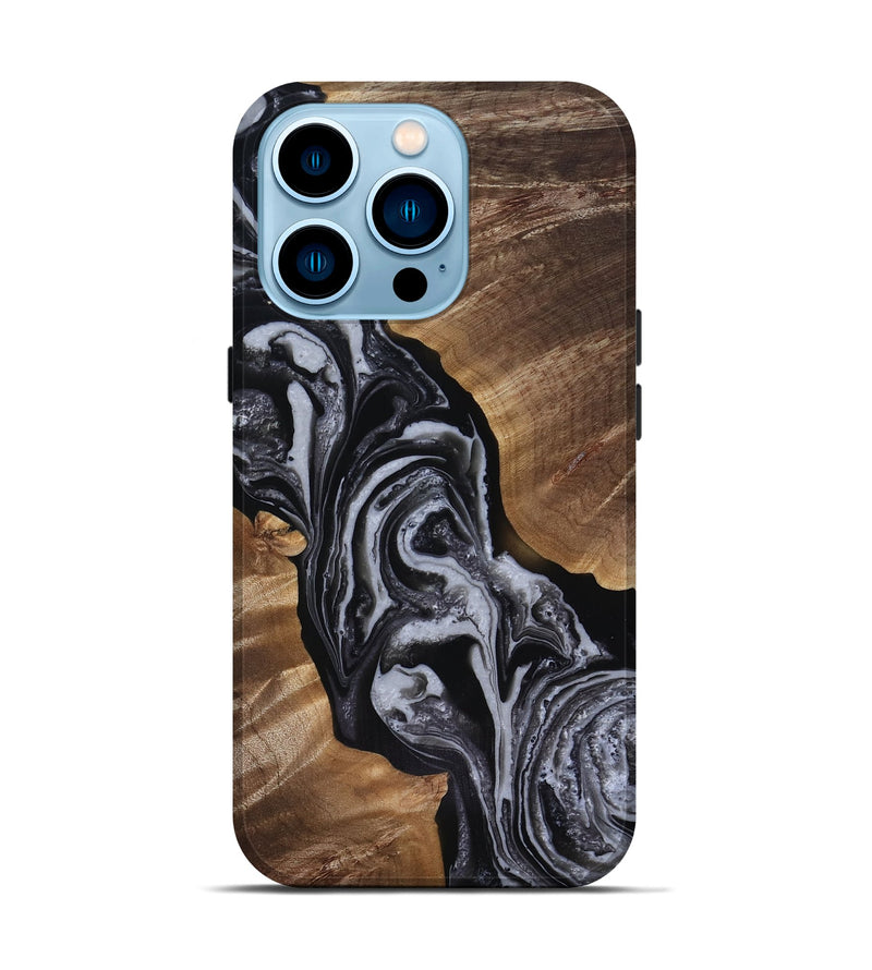 iPhone 14 Pro Wood Live Edge Phone Case - Siena (Black & White, 818251)