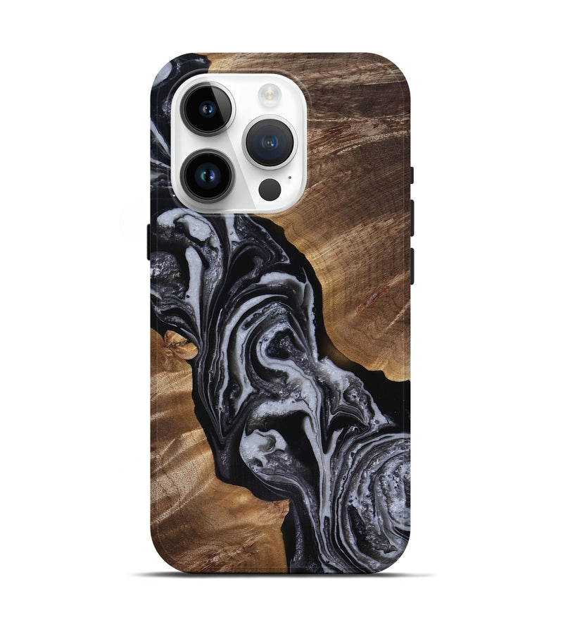 iPhone 15 Pro Wood Live Edge Phone Case - Siena (Black & White, 818251)