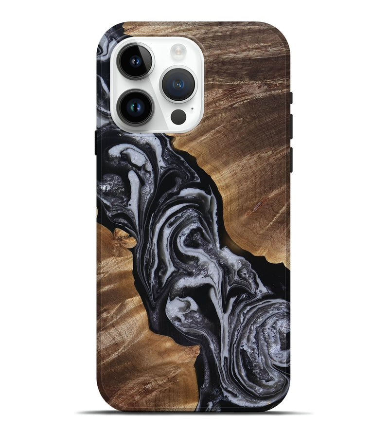 iPhone 15 Pro Max Wood Live Edge Phone Case - Siena (Black & White, 818251)
