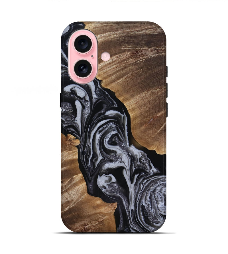 iPhone 16 Wood Live Edge Phone Case - Siena (Black & White, 818251)