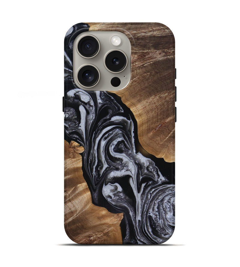 iPhone 16 Pro Wood Live Edge Phone Case - Siena (Black & White, 818251)