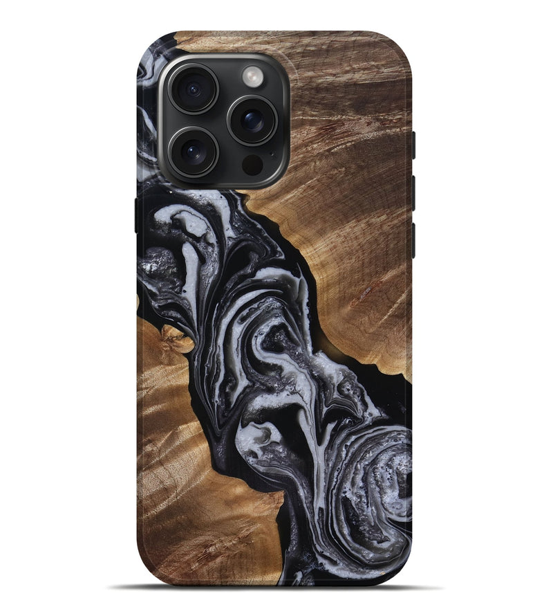 iPhone 16 Pro Max Wood Live Edge Phone Case - Siena (Black & White, 818251)