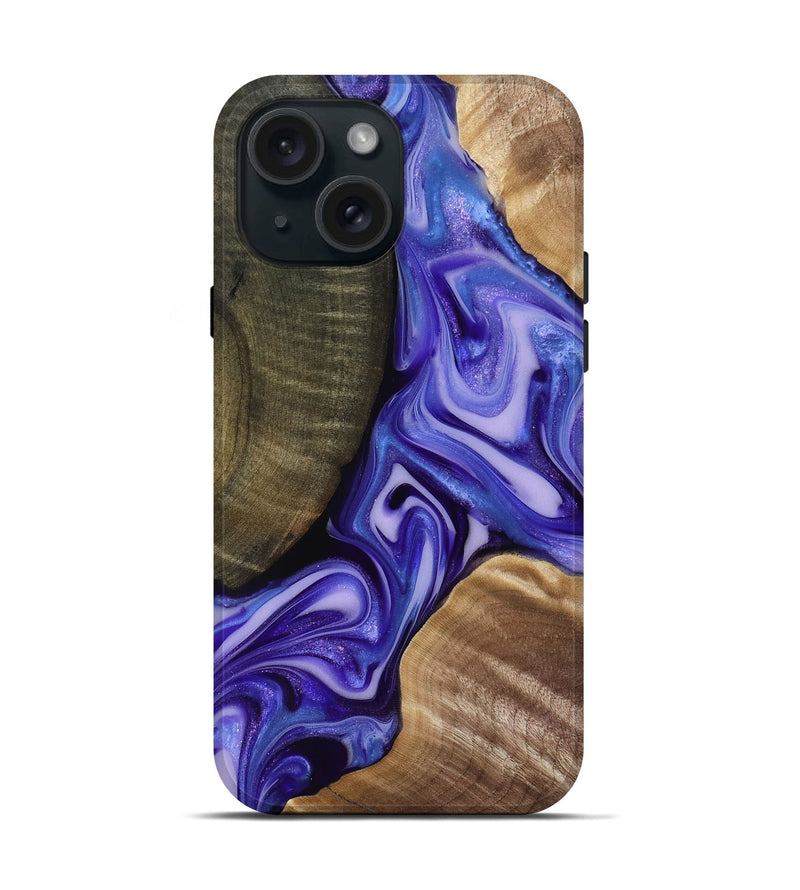 iPhone 15 Wood Live Edge Phone Case - Mike (Purple, 818256)