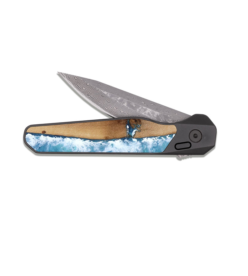 EDC Dark Damascus Wood Pocket Knife - Mabel (Coastal, 818281)