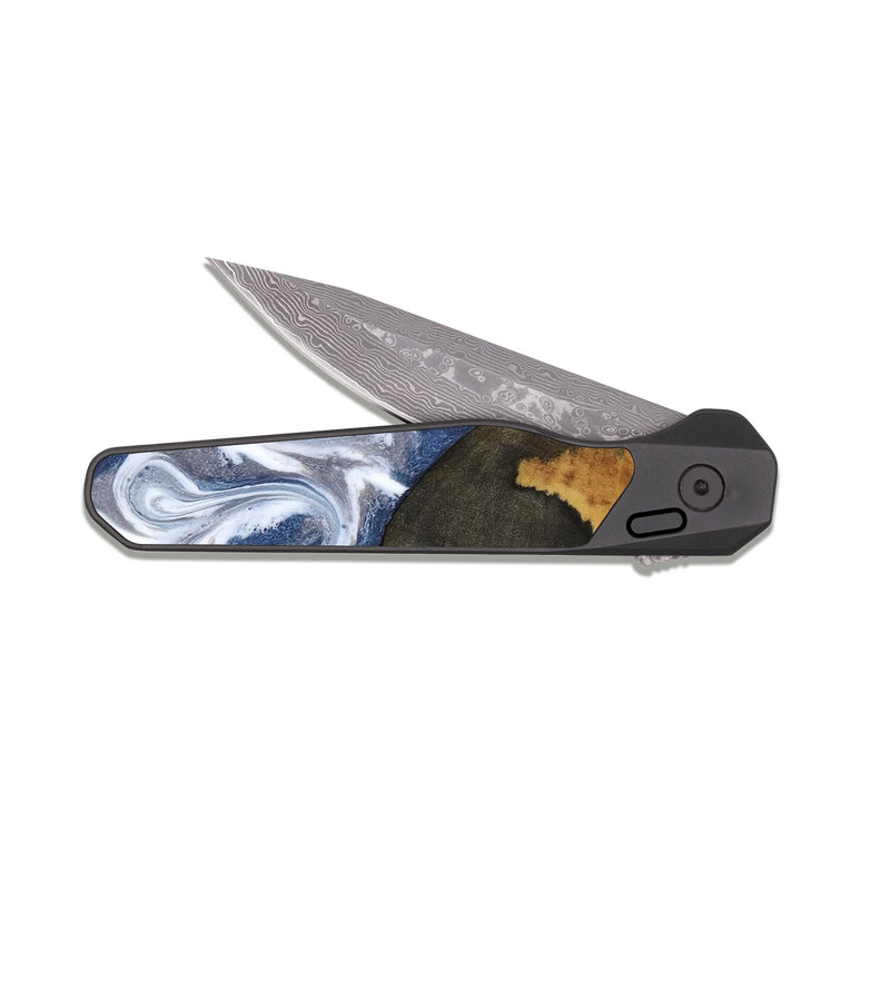 EDC Dark Damascus Wood Pocket Knife - Abraham (Blue, 818372)