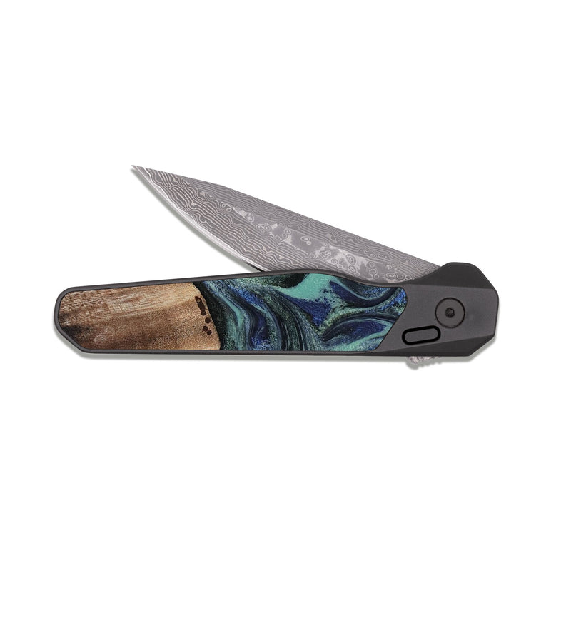 EDC Dark Damascus Wood Pocket Knife - Zakary (Green, 818378)