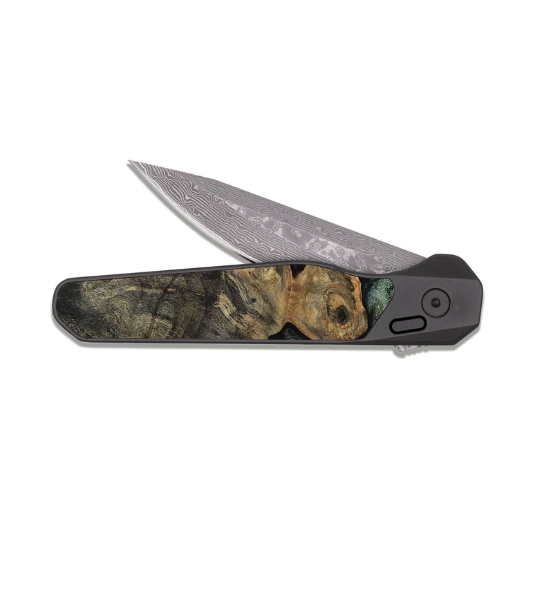 EDC Dark Damascus Wood Pocket Knife - Justus (Green, 818380)