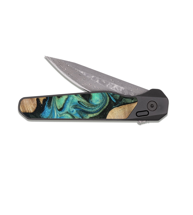 EDC Dark Damascus Wood Pocket Knife - Evander (Green, 818382)