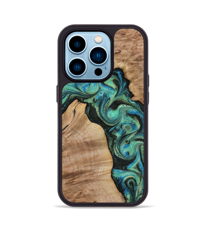 iPhone 14 Pro Wood Phone Case - Evander (Green, 818382)
