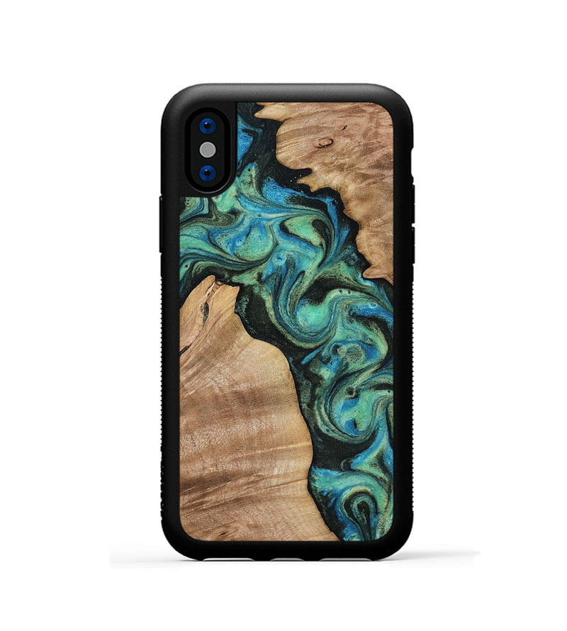 iPhone Xs Wood Phone Case - Evander (Green, 818382)
