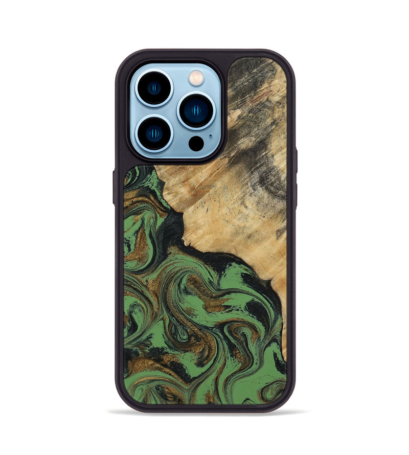 iPhone 14 Pro Wood Phone Case - Tobias (Green, 818383)