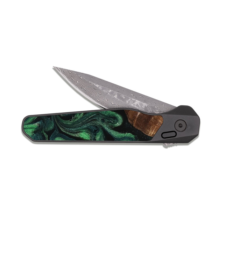 EDC Dark Damascus Wood Pocket Knife - Teena (Green, 818384)