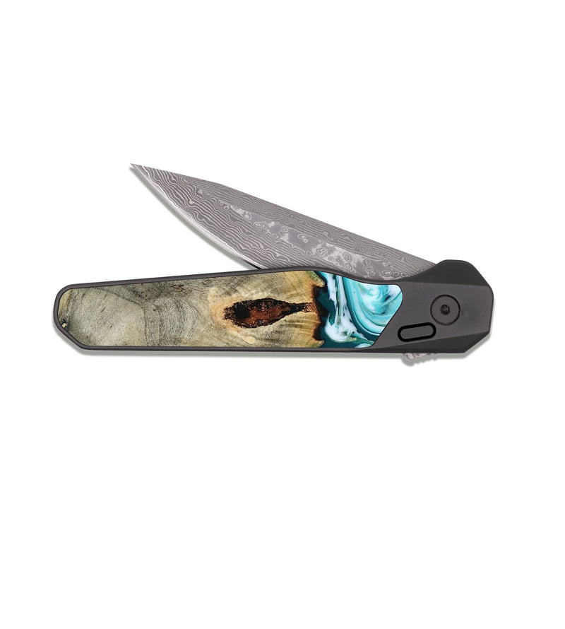 EDC Dark Damascus Wood Pocket Knife - Carlos (Green, 818385)