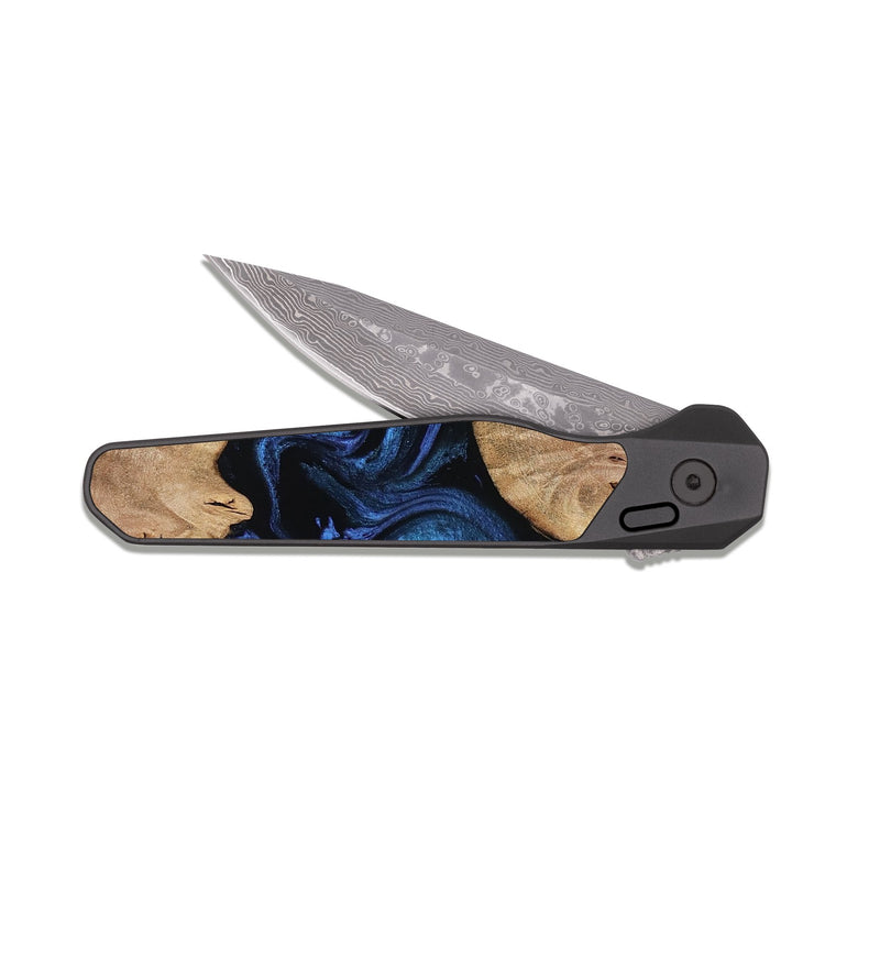 EDC Dark Damascus Wood Pocket Knife - Mckenna (Blue, 818397)