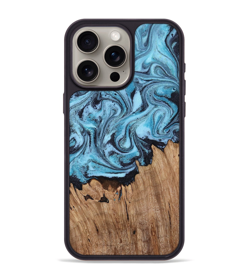 iPhone 15 Pro Max Wood Phone Case - Cyril (Blue, 818399)