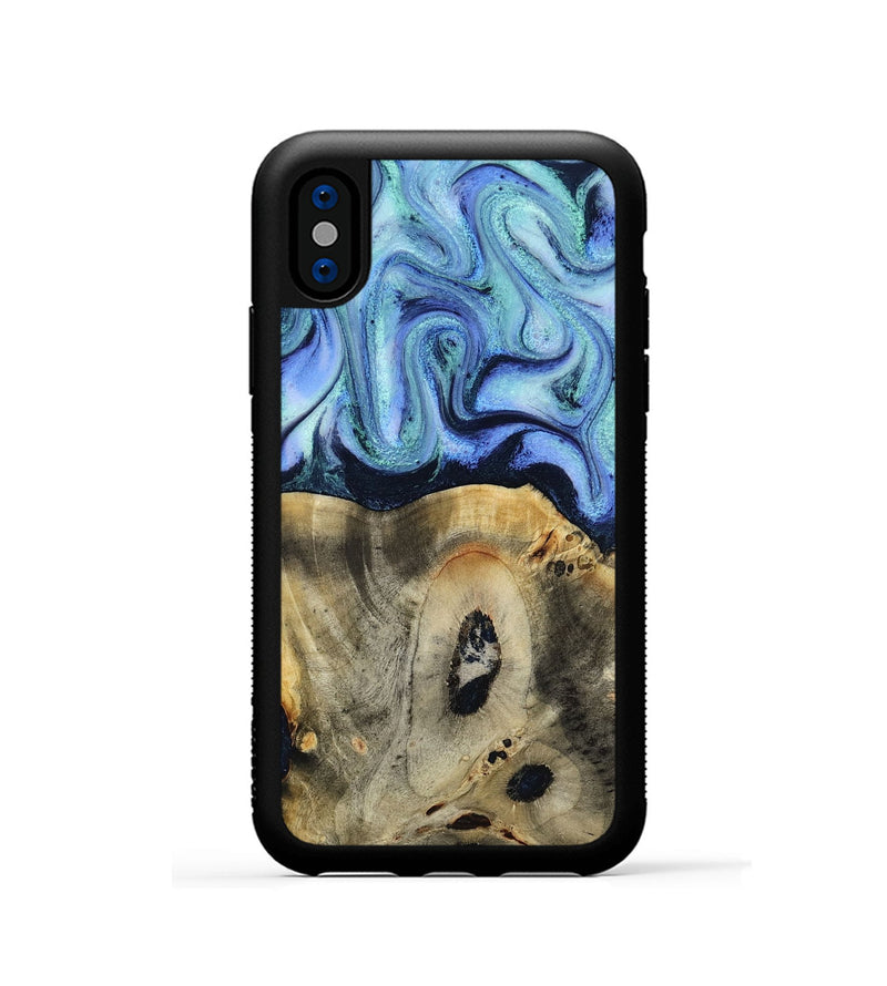 iPhone Xs Wood Phone Case - Myrtle (Blue, 818405)