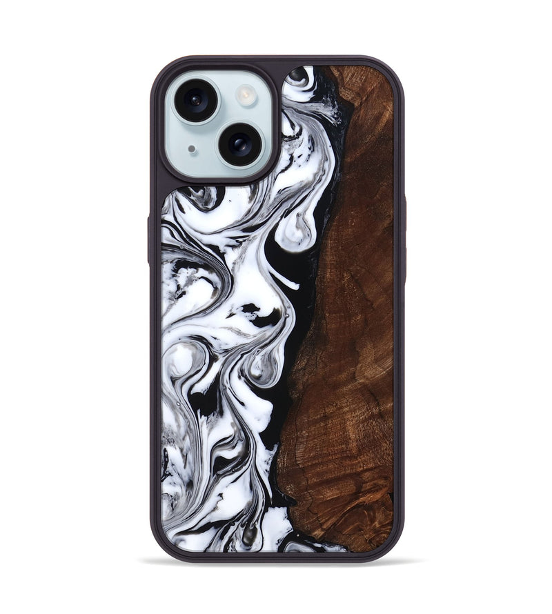 iPhone 15 Wood Phone Case - Blair (Black & White, 818477)
