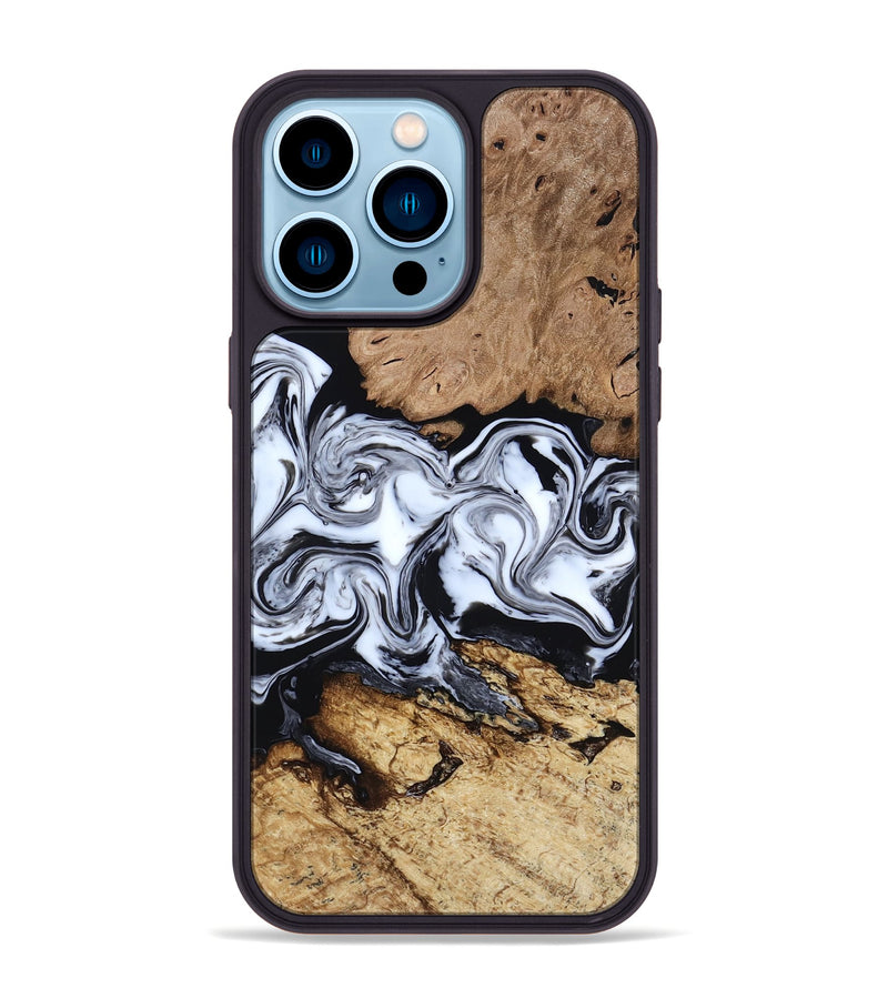 iPhone 14 Pro Max Wood Phone Case - Aditya (Black & White, 818478)