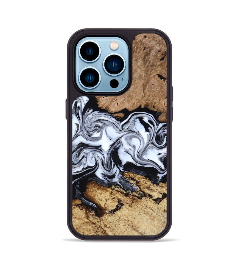 iPhone 14 Pro Wood Phone Case - Aditya (Black & White, 818478)