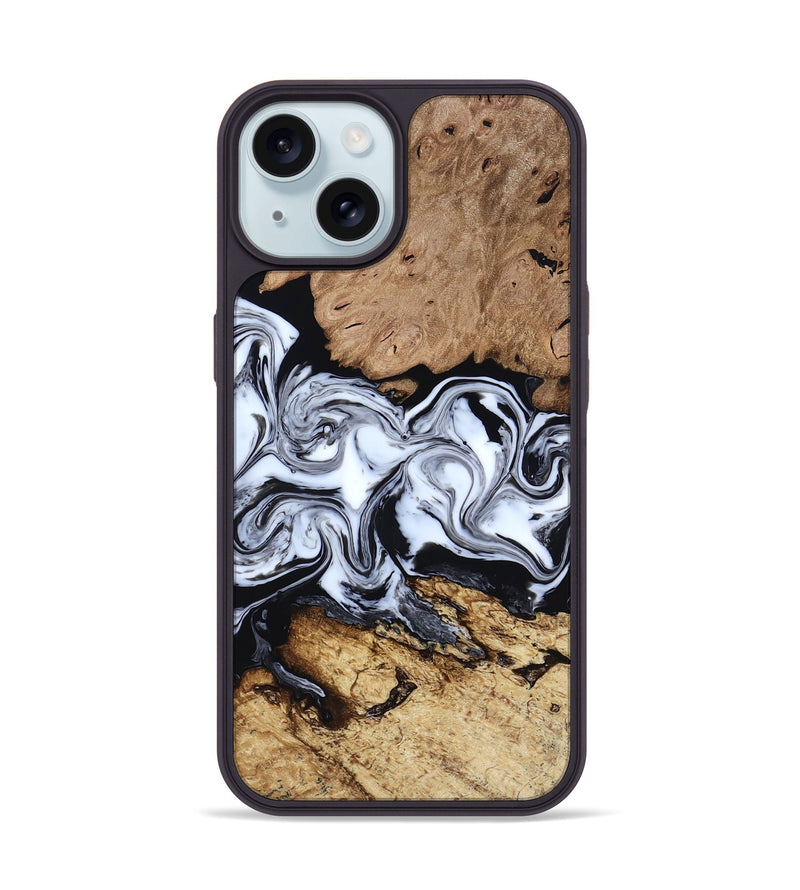 iPhone 15 Wood Phone Case - Aditya (Black & White, 818478)