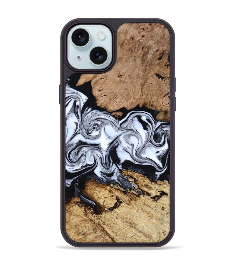 iPhone 15 Plus Wood Phone Case - Aditya (Black & White, 818478)
