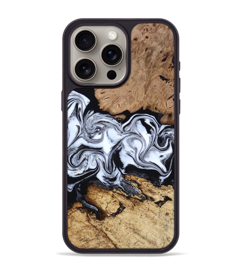 iPhone 15 Pro Max Wood Phone Case - Aditya (Black & White, 818478)