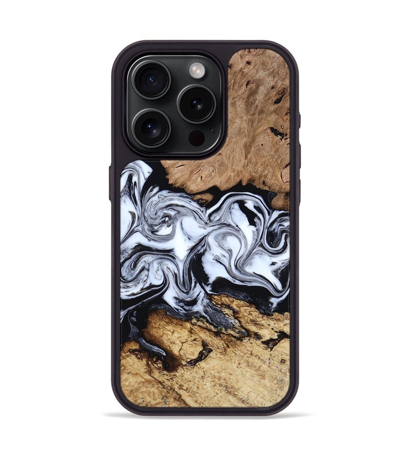 iPhone 15 Pro Wood Phone Case - Aditya (Black & White, 818478)